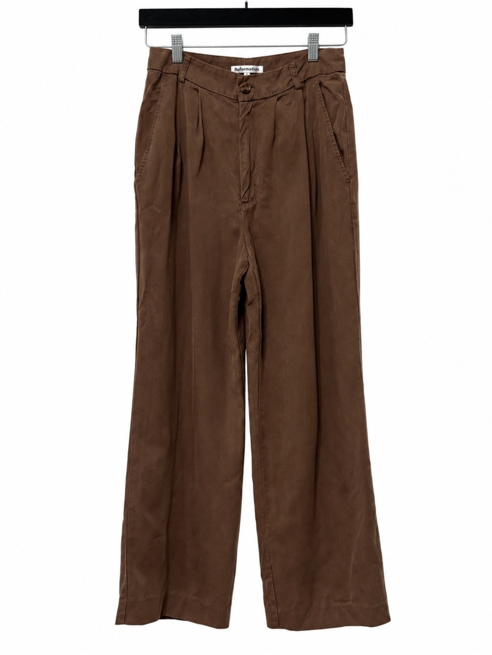 Reformation Mason Tencel Brown Pleated Wide Leg Trouser Pants Size 4